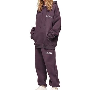 Survêtement pull surdimensionné à la mode pour femmes hiver léger à capuche polaire personnalisé grande taille épaule tombante costume décontracté - Product Image 1