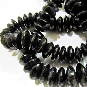 Perles facettées en spinelle noire naturelle, coupe allemande, rondelles, 8 à 12 mm, brin de 8 pouces de long - Product Image 3