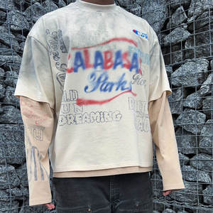 เสื้อยืดผู้ชายฤดูร้อนสไตล์วินเทจทำสีซีดแบบดิสเทรส ผ้าฝ้าย 100% เนื้อหนา พิมพ์ลายกราฟิกตามสั่ง เสื้อยืดแขนสั้นผู้ชายประดับเพชร - Product Image 3