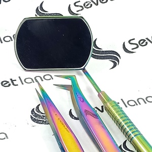 Juego de pinzas clásicas personalizadas para extensión de pestañas, 2 uds., pinzas para pestañas con espejo de arcoíris de acero inoxidable, extensión de cejas de fibra - Product Image 4