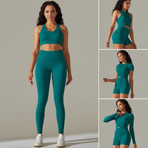 Conjunto Deportivo de Yoga de Lujo de 5 Piezas para Mujer, Sujetador Deportivo Cruzado + Chaqueta Deportiva con Pantalones Cortos de Gimnasio + Leggings de Yoga - Product Image 1