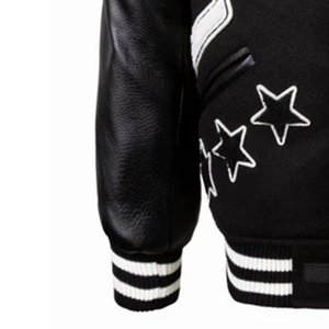 Veste de baseball noire personnalisée pour homme avec manches en cuir, écusson de basket-ball numéro 23 et motif drapeau américain, tenue décontractée pour l'automne - Product Image 6
