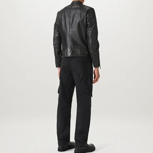 Veste en cuir véritable pour homme, style motard vintage Cafe Racer, manteau d'hiver imperméable et coupe-vent, fermeture éclair, OEM - Product Image 2