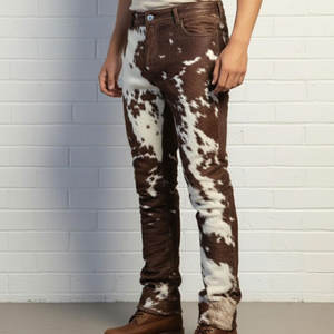 กางเกงหนังวัวแท้สำหรับผู้ชาย แฟชั่นบูติกสุดเท่ห์ กางเกงหนังแท้ขนวัว - Product Image 3