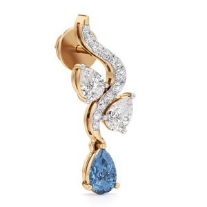 Luxury 18K Gold <b>Diamond</b> Drop <b>Earrings</b> With Pear Cut Blue Gemstone Women's Wedding Jewelry - Product Image 3