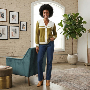 Cardigan HMR Sisterhood Sorority avec poches, couleur contrastée, décontracté, classique, manches longues, à porter en automne, en hiver et au printemps - Product Image 3
