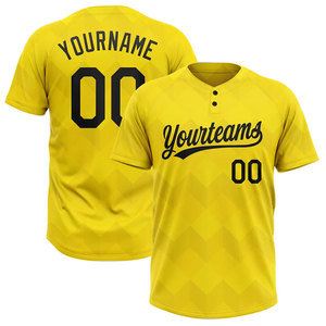 Maillot de baseball jaune personnalisé à motif géométrique sublimé, unisexe, à manches courtes, respirant, pour le softball - Product Image 1
