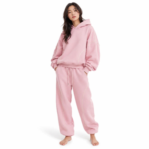 Conjunto Deportivo Oversize Rosa para Mujer, Sudadera y Pantalones de Algodón de Color Sólido, Corte Holgado, con Cierre de Cordón - Product Image 5