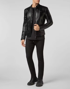 Chaqueta de Cuero con Grabado Croco OEM, Chaqueta de Motociclista de Cuero Genuino para Hombre, Chaqueta de Moda, Fabricante y Proveedor Personalizado - Product Image 6