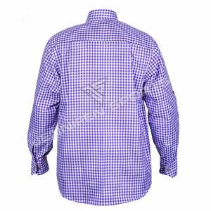 Nouvelle chemise bavaroise élégante pour homme, costume d'automne pour l'Oktoberfest, tissu à carreaux violet et blanc 100% coton - Product Image 5