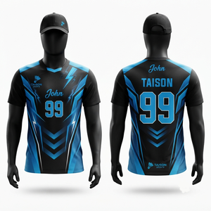 Camiseta Deportiva de Bádminton de Poliéster Premium de 160 GSM, Ligera, Negra y Azul, de Secado Rápido, con Logotipo Personalizado, Unisex, Manga Corta, Impresión Digital - Product Image 1