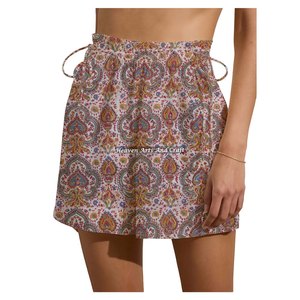 Nouveaux shorts d'été pour femmes, style bohème, en coton, avec cordon de serrage, pour le week-end, 100% coton, imprimé à la main, taille haute, fermeture élastique - Product Image 6