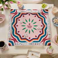 Alas Mahjong Lipat Desain Asli Kustom 33 Inci 3mm Neoprena Anti Selip Permukaan Kain Sentuhan Lembut Motif Bunga Geometris Pink