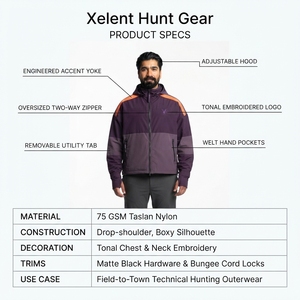 Veste coupe-vent surdimensionnée personnalisée à blocs de couleur pour homme, 75 GSM, en nylon Taslan, style streetwear, vêtement d'extérieur premium recyclé, Xelent Hunt Gear - Product Image 5