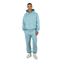 Ensemble de survêtement personnalisé bleu clair à capuche, sweat à capuche zippé et pantalon de jogging 100 % coton, coupe décontractée, couleur unie, pour l'automne