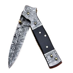 Couteau de chasse en acier Damas à lame fixe de qualité supérieure, manche en bois fait main, étui en cuir, couteau utilitaire pour le camping, la randonnée et les voyages en plein air - Product Image 2