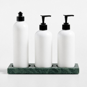 Premium Grey Granite Double Bottle Holder Tray Natural Stone Bathroom Organizer Soap Lotion Dispenser <b>Stand</b> Countertop Vanity - Product Image 5
