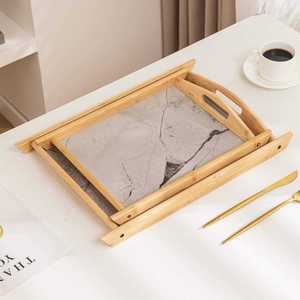 Plateau de service rectangulaire en bois au design unique, motif marbre gris, plateau décoratif minimaliste pour la maison et la cuisine au meilleur prix - Product Image 3