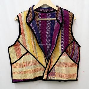Chaleco de Algodón Tejido con Parches Estilo Bohemio para Mujer, Cuello en V, Botones, Prenda Exterior Vintage - Product Image 2