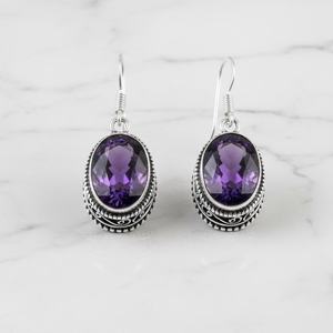 ต่างหูห้อยประดับอเมทิสต์ ทำมือ เงินแท้ 925 ชุบออกซิไดซ์ สไตล์โบโฮ วินเทจ เครื่องประดับอัญมณี ของขวัญสำหรับผู้หญิง สวยสง่า - Product Image 1