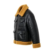 Veste de moto en cuir véritable noir pour homme, doublée en sherpa, fermeture éclair, vêtement d'hiver