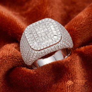 925 Sterling Silver Iced Prong <b>Set</b> Moissanite Baguette Cluster <b>Ring</b> for <b>Men</b> Hip Hop Wedding Luxury Statement Jewelry USA Gift - Product Image 5