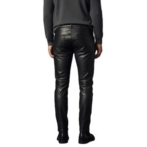 Pantalon en cuir d'agneau marron pour homme, finition cirée vieillie, pantalon en cuir d'agneau noir, coupe slim, cuir véritable - Product Image 4