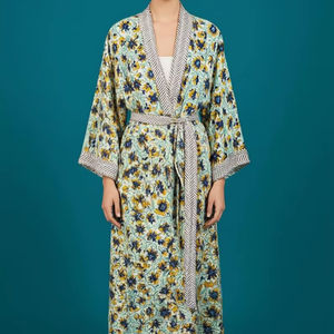 Robe Kimono en Coton à Motifs Floraux pour Femme avec Ceinture Rayée, Peignoir Léger, Tenue de Spa, Vêtement de Plage, Cadeau - Product Image 1