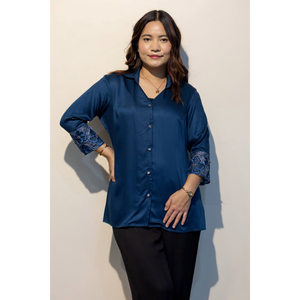 Camisa de Mujer ERICA Azul Giza de Algodón, Prenda Elegante y Casual de Primera Calidad, Venta al Por Mayor - Product Image 4