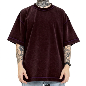 Oversized Men's Striped Breathable Jersey T-Shirt Short Sleeve O-Neck Casual <b>Knitted</b> Fit Regular Length Cotton 230g - Product Image 2
