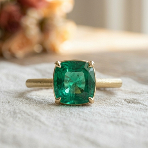 925 Sterling <b>Silver</b> <b>Emerald</b> Solitaire <b>Ring</b> Gold Plated Prong Set Cushion Cut Gemstone Band for Wedding Gift - Product Image 3