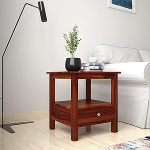 Sheesham Wood <b>Bedside</b> Table with 1 Drawer and Shelf <b>Storage</b> | Wooden Multipurpose Nightstand End Table Furniture for Living Room - Product Image 2
