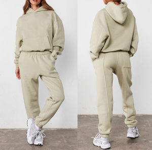 Best Selling Women Winter Solid Track Suits Set Custom Logo 100% Cotton 220gsm Sweatsuit <b>Low</b> MOQ - Product Image 2