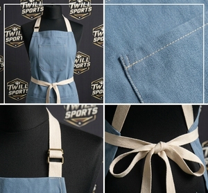 Delantal de mezclilla para mujer con bolsillos, tela de algodón, cierre con lazo, para uniforme de camarero/a en restaurantes y bares - Product Image 4