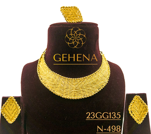 Diseñador elegante de moda 24K chapado en oro 5 gramos Collar corto conjunto pendiente anillo Mujeres Nuevo grande personalizado-Sexy elegante joyería de moda - Product Image 1