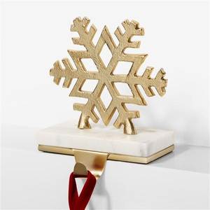 Gold <b>Snowflake</b> Christmas Stocking Holder with Marble Base <b>Decorative</b> Hook for Holiday Display - Product Image 1