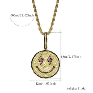 Collier pendentif visage souriant plaqué or Hip Hop, entièrement serti de diamants ronds, pour hommes et femmes, idéal pour fiançailles, mariage et fêtes - Product Image 5