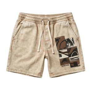 Shorts décontractés d'été vert olive délavé de qualité supérieure, coupe ample, avec logo discret, en coton épais pour homme - Product Image 5