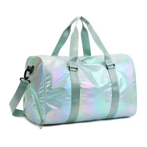 Iridescent Blue Duffel Bag with Zipper Closure and <b>Adjustable</b> <b>Straps</b> for Gym Fitness Travel Luxury Pearlescent Weekender Duffle - Product Image 4