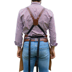 Leather Canvas Kitchen Sets New Coffee Barber Garden <b>BBQ</b> Work <b>Apron</b> for Unisex Bartender Use with Snap Closure and Short Sleeve - Product Image 4
