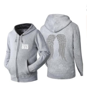 Sweat-shirt à capuche zippé unisexe The Walking Dead gris en coton molletonné imprimé ailes, idéal pour l'automne - Product Image 5
