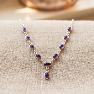 Natural Amethyst Necklace 925 Sterling Silver Multi Stone Necklace Handmade February Birthstone Minimalist Jewelry <b>Gift</b> For Her - Product Image 3