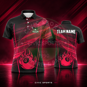 Camiseta de Polo Personalizada para Hombre, Negra, con Diseño de Bola 8 de Billar, Manga Corta, Transpirable, 100% Poliéster - Product Image 1
