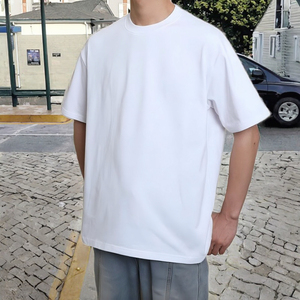 T-shirt décontracté pour homme 100 % coton 200g en jersey épais, coupe ample, col rond, manches courtes, respirant, avec logo frontal, anti-boulochage - Product Image 3