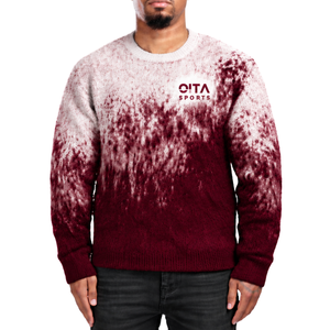 Burgundy and White Gradient <b>Men</b> <b>Sweater</b> <b>Crew</b> <b>Neck</b> Long Sleeve Knitted Pullover Custom Casual Streetwear Winter Fashion Wholesale - Product Image 1