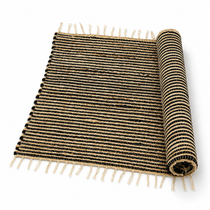 Black Beige Striped Modern Eco-Friendly Jute Area <b>Rug</b> <b>Flat</b> Pile Handmade Woven Carpet Tassel Edges for Bathroom Bedroom Hallway - Product Image 4
