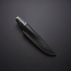 มีดล่าสัตว์เหล็กกล้าคาร์บอนสูง อุปกรณ์ล่าสัตว์กลางแจ้ง ด้ามไม้ปักก้า ปลอกหนัง มัลติทูล รับผลิตตามแบบ (OEM) ขายส่ง - Product Image 4