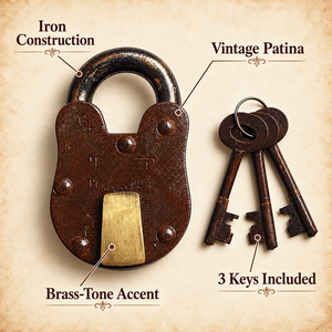 Cadenas en fer antique robuste SHUBHAM avec clés, serrure rustique vintage pour coffre en bois, armoire, portail, meubles - Product Image 4