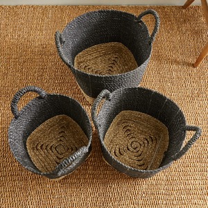 Set of 3 Black and Natural Seagrass <b>Baskets</b> Handmade <b>Storage</b> <b>Basket</b> Wholesale eco-friendly Made in Vietnam - Product Image 4