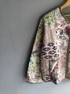<b>Quilted</b> Floral Patchwork Jacket Women's Full Sleeve Cotton Spring Style Regular Length Printed Design <b>Single</b> Button Closure gift - Product Image 2